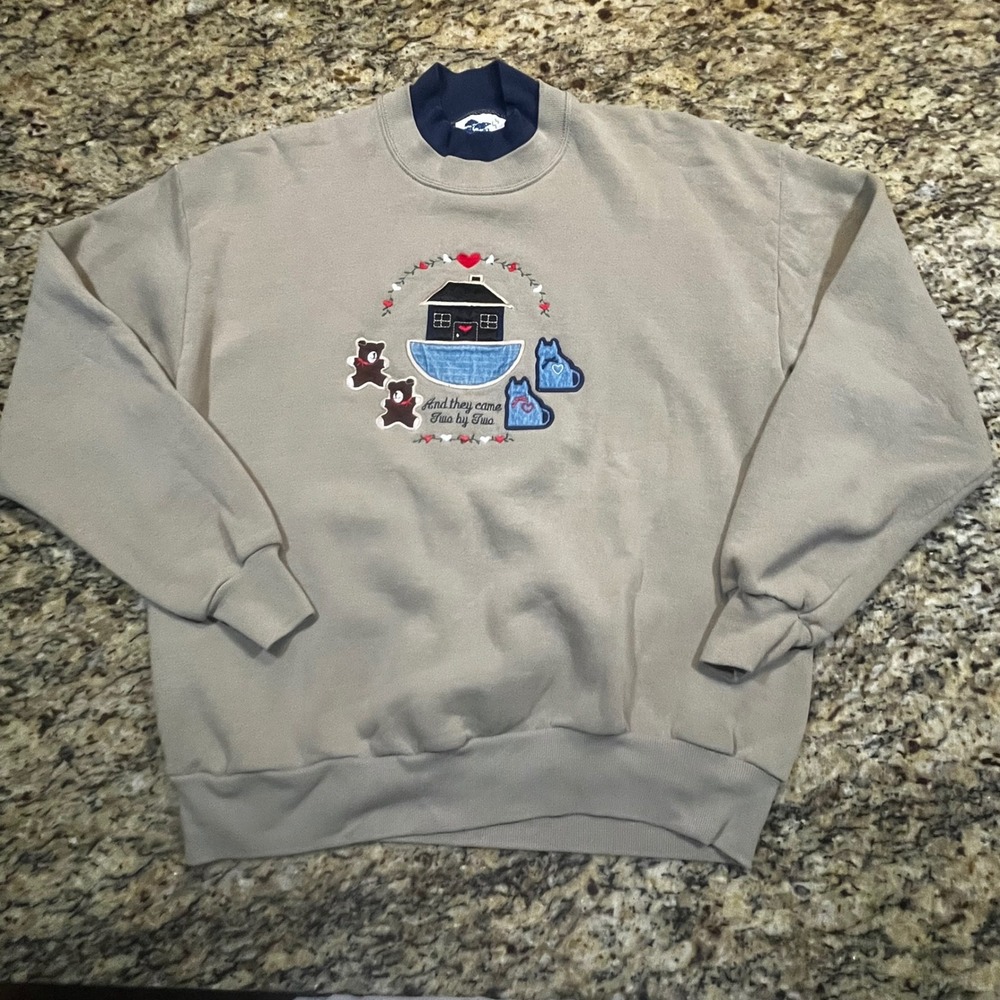 Pleasant Shade Vintage Noahs Ark Sweatshirt Womens XL Tan Double Collar USA Made